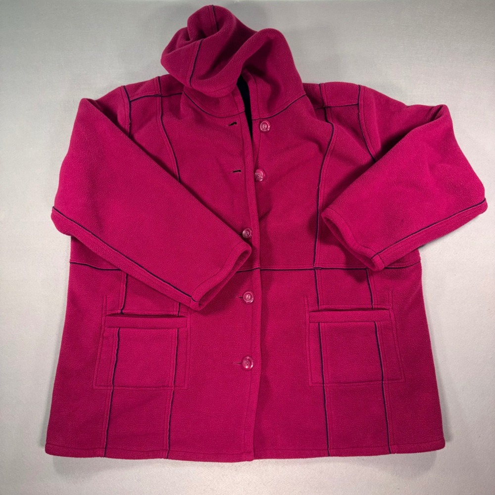 Susan Graver Reversible Fleece Hooded Jacket Magenta Pink Navy Blue Womens 2X